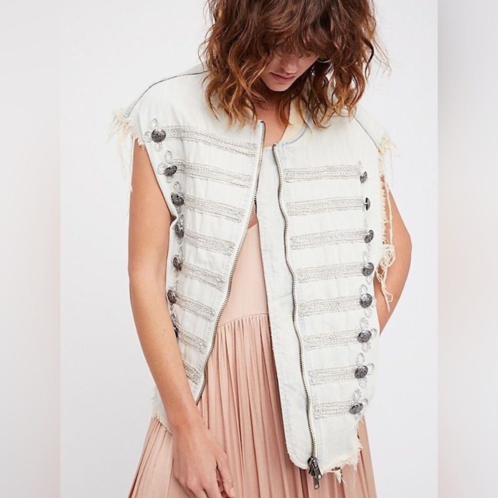 Free People Miltary Striped Denim Vest